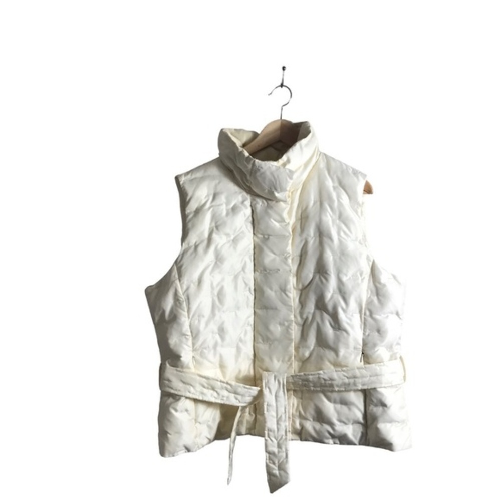 Talbots XL Cream Goose Down Belted‎ Puffer Vest Jacket Minimalist Neutral